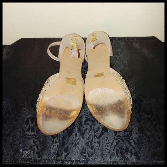 Aldo Cream & Gold Peep-toe Platforms w Ankle Strap - Picture 5 of 9